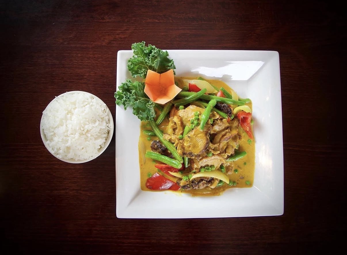 Thai curry and rice prepared at Sara Thai