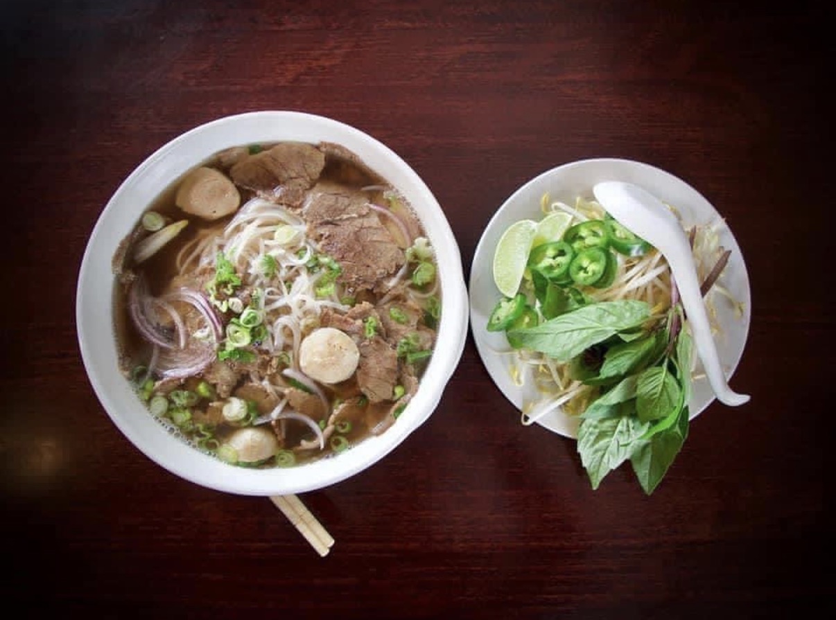 A bowl of pho prepared at Sara Thai